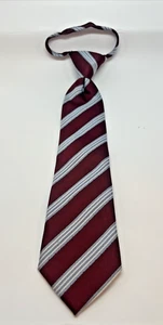 Boys 2-5 Pre-Tied Elastic Clip on Neck Tie Burgundy w/ Gray & White Stripes - Picture 1 of 8