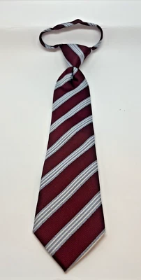 Boys 2-5 Pre-Tied Elastic Clip on Neck Tie Burgundy w/ Gray & White Stripes - Image 1 of 4