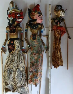 Vintage Indonesien Wayang Golek Stabpuppen - 3 Stück - Vater Mutter Tochter 65cm - Bild 1 von 11