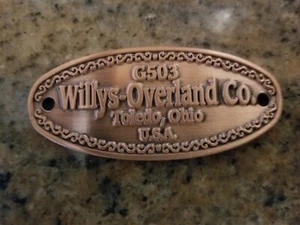 Jeep Willys G503 - emblema Overland, latón con placa de cobre, arte rupestre hombre - Imagen 1 de 2