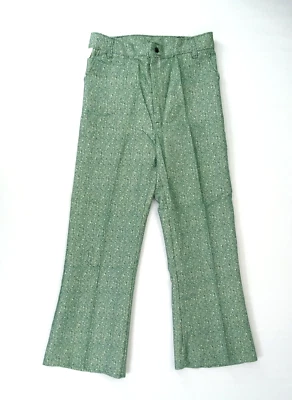 New Vintage Flare Leg Pants Boys Sz 14 26x25 Deadstock 70s USA Plaid Herringbone - Image 1 of 4