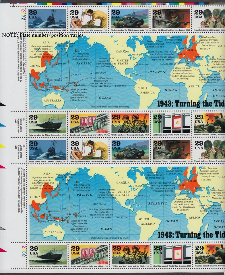 1993 WWII 3rd Year Sc 2765 a-j full MNH sheet of 20 (2 panes of 10) World War 2 - Image 1 of 1