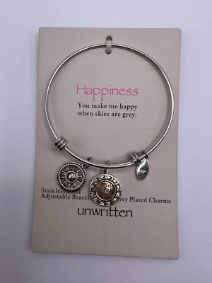 Unwritten Stainless Steel Two-Tone Crystal You Make Me Happy Sun Charm Bangle - Image 1 of 3