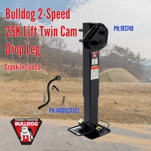 Bulldog 2-Speed 25K Lift Twin Cam Drop Leg Trailer Jack 12.5" Lift Sidewind - Picture 1 of 5