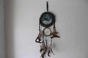 DREAMCATCHER INDIO CON UNA IMAGEN DE 3 LOBOS BOSQUE LOBO NIEVE 2 ANILLOS (CR29) - Imagen 1 de 2