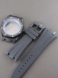 41mm Watch Case+Rubber Bracelets PVD Black Electroplating Fit Nh35 Nh38 Movement - Picture 1 of 18