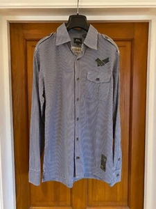 G-Star Raw Blue & White Striped Shirt Size L Utility Military Ming Wave LS - Picture 1 of 17