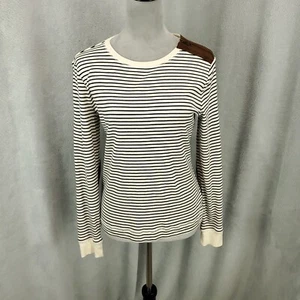 Ralph Lauren Top Womens Large Navy White Striped Zipper Shoulder Elbow Patches - Picture 1 of 9