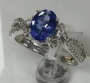 18k white gold gemstone Tanzanite ,0.50ct diamonds 1.20ct oval . fine Ring AAAA. - Picture 1 of 5