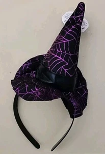 Witch's Hat Headband Halloween Accessory Black Purple Spider Web Plastic Band - Picture 1 of 5