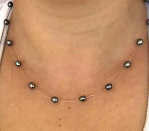 PEARL ILLUSION NECKLACE, CHOOSE: 1, 2, OR 3 ROW, CHOOSE: GRAY OR PEARL - Picture 1 of 18