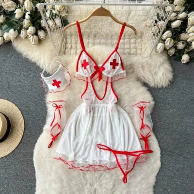 Women's Sexy Lingerie Naughty Nurse Costume Babydoll Bodysuit Cosplay Uniform - Image 1 of 4