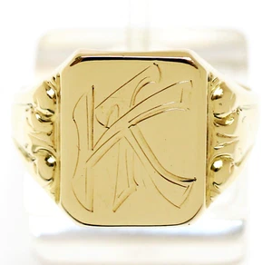 Herrenring Siegelring 8 Karat 333 Gold 2,49 g Gelbgold Initialen TK / KT Gr. 59 - Picture 1 of 4