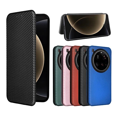 For Xiaomi 15 Ultra, Luxury Carbon Fiber Flip Leather Wallet Card Cover Case - Image 1 of 4