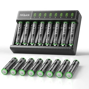 HiQuick 8 Bay Charger for AA/AAA Battery With 16x Rechargeable AAA Batteries - Picture 1 of 11