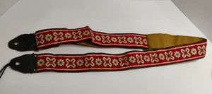 ACE Guitar Strap vintage Red & Black Flower Flake Pattern Early 60's - Picture 1 of 10