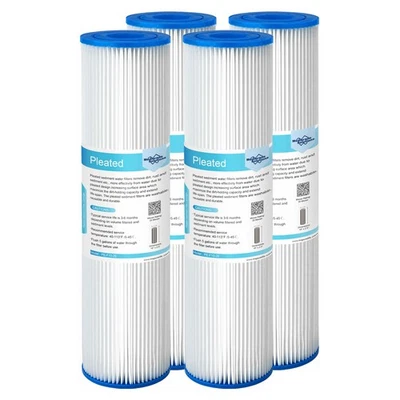 4 Pack 10"x2.5" 20 Micron Washable Pleated Sediment Water Filter Whole House RO - Image 1 of 4