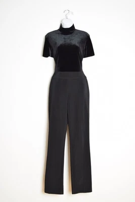 Mono vintage años 90 negro terciopelo tejido corto slv embudo cuello pantalón mameluco M Foto 1 de 4