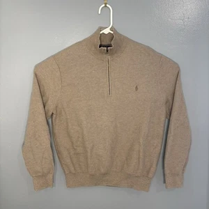 Ralph Lauren Polo Sweater Mens XL Brown Texture Pony Pullover 1/4 Zip Sweatshirt - Picture 1 of 10