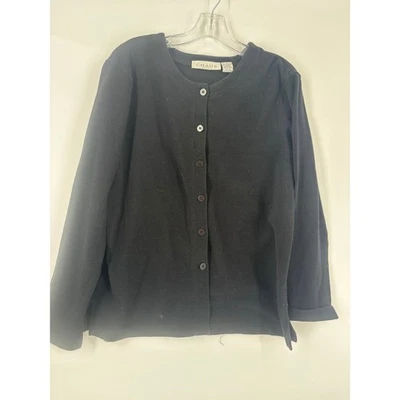 CHAUS SPORT Black Button Front Cardigan Sweater Women's Medium Ribbed Knit - Image 1 of 4
