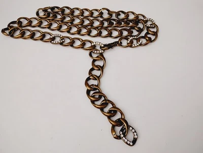 Cinto de cintura robusto vintage bronze strass enfeitado corrente elo pesado L 44 polegadas - Imagem 1 de 4