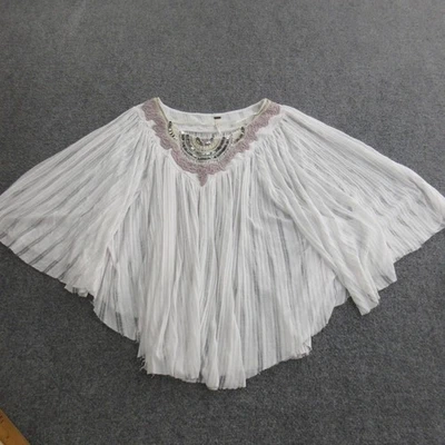 Blusa Free People Top Mujer Pequeño Blanco Plisado Poncho Boho Festival Foto 1 de 4