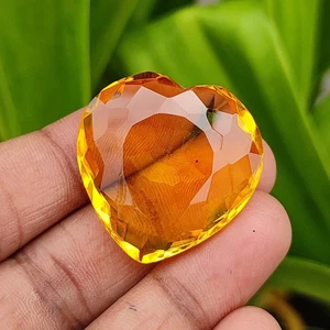 Natural 76.55 Carat Heart Shape Certified Brazilian Yellow Citrine Gemstone - Picture 1 of 6