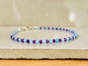 Amethyst & Blue Topaz Gemstone Beaded Bracelets For Stress & Anxiety Relief 6-8" - Picture 1 of 8