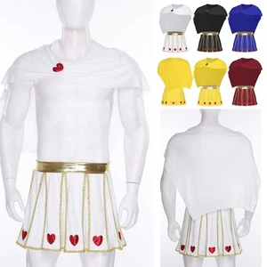 Sexy Men God of Love Costume Gold Trim Pleated Skirt with Cape Halloween Party - Picture 1 of 54
