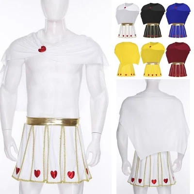Sexy Men God of Love Costume Gold Trim Pleated Skirt with Cape Halloween Party - Image 1 of 4