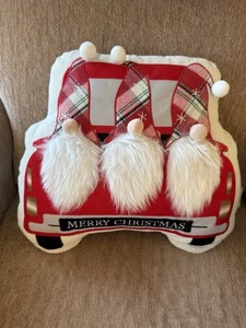 Weihnachten Bommel Wichtel, Kissen (14x14) kariert rot LKW - Bild 1 von 3