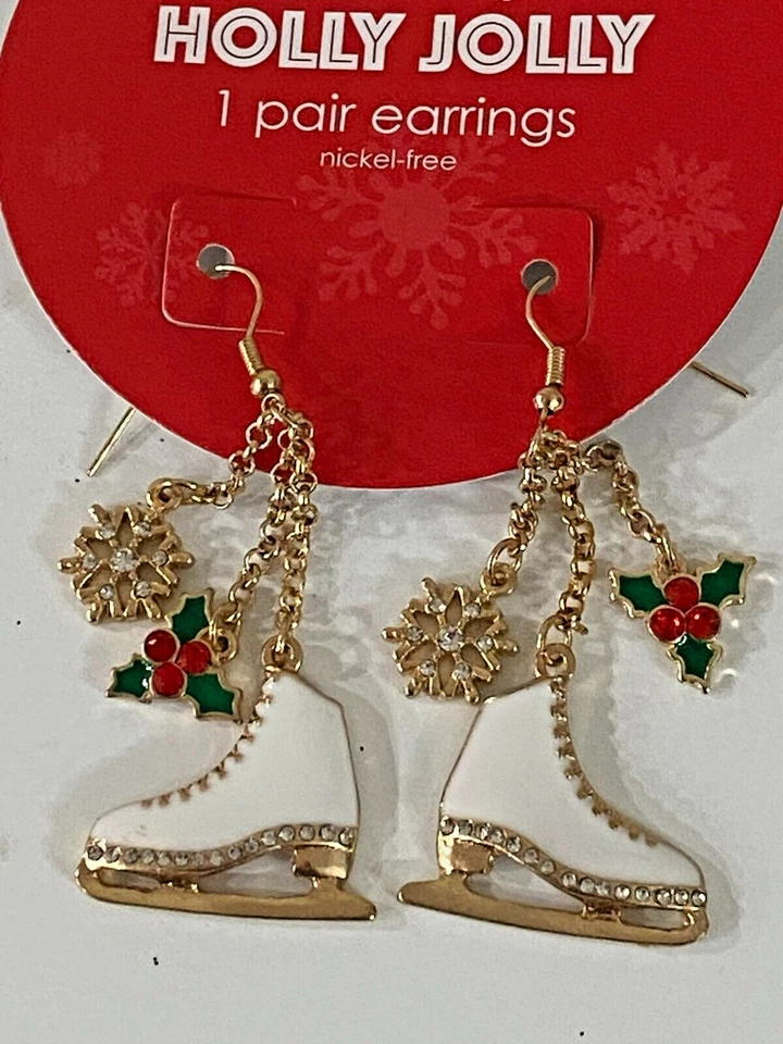 NUEVOS PENDIENTES COLGANTES DE DIAMANTES DE IMITACIÓN PATINES DE NAVIDAD HILDIE & JO SE ENVÍAN GRATIS Foto 1 de 1