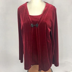 Cárdigan de Terciopelo Rojo Ciervo Blanco Top Adjunto Cami Talla M Cierre de Lentejuelas - Imagen 1 de 9