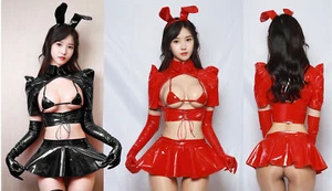 Costume gonna pelle verniciata vestito donna wet look lingerie coniglietto ragazza - Foto 1 di 8