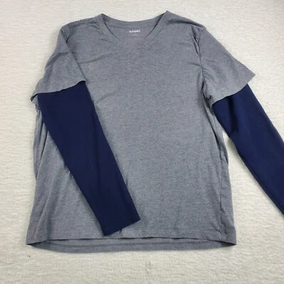 Camiseta Hombre Manga Térmica Grande Azul Gris Capas Años 90 Grunge Patinador Punk Foto 1 de 4