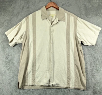 Joseph & Feiss Mens XL Shirts Vintage Silk Bowling Beige Button Short Sleeve - Image 1 of 4