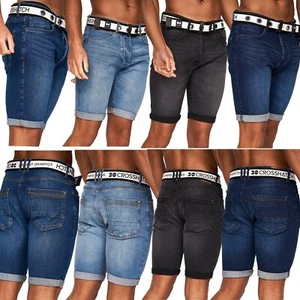 Crosshatch Mens Denim Shorts Stretch Slim Fit Half Jeans Summer Skinny Pants - Picture 1 of 3