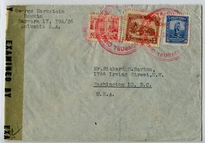 WWII Censored Airmail Cover Bogota Barrio Teusaquilla & Airmail PO 24 July 1944 - Picture 1 of 2