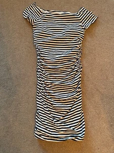 Boden Woman's Striped Elasticated Navy and White Ruched Fitted Dress - 12 L - Picture 1 of 4