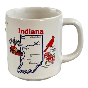Vintage Indiana State heißer Kaffee Tee Becher mit Staatsvogel Blume Indy Rasse & Karte - Bild 1 von 7