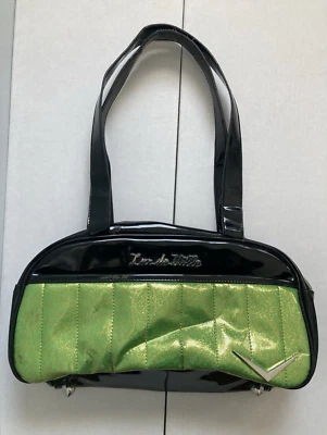 BOLSO MONEDERO LUX DE VILLE NEGRO CHAROL VERDE LIMA GUEPARDO ESTAMPADO DE LEOPARDO DE COLECCIÓN Foto 1 de 4