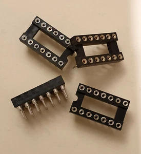 4 supports à souder DIP14 socket 14 pins - contacts tulipe dorés - Bild 1 von 1