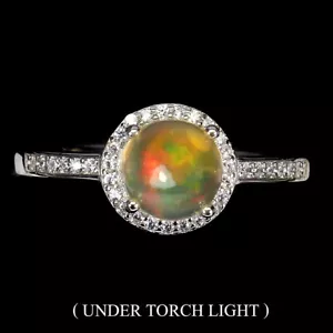 925 Anello Argento Sterling Rotondo Opale di Fuoco 7mm Gemma Gioielli 8.5 - Foto 1 di 9