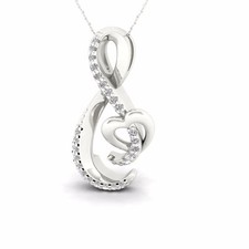 IGI Certified S925 Silver 0.10Ct TW Diamond Open Infinity Heart Necklace