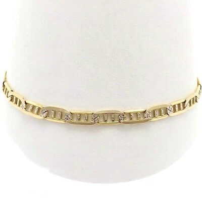 10k Gold Italy Fancy Mariner Link Bracelet Textured Two Tone - Image 1 of 4