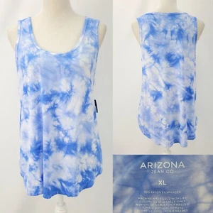 Arizona Womens Juniors XL White & Blue Tie Dye Scoop Neck Tank Top Rayon Stretch - Picture 1 of 8
