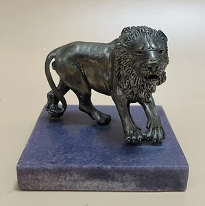 Bronze Lion on Amethyst Stone Base - Picture 1 of 18