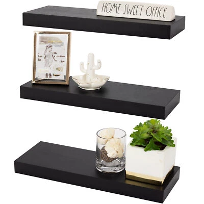 Sorbus Floating Shelves, Hanging Wall Shelf Décor- 16 Inches- Black/White - 3 Pk - Image 1 of 4