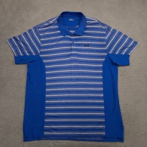 Under Armour Polo Shirt Mens XXL Blue Stripe Loose Fit Performance Golf - Picture 1 of 11