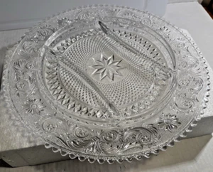 3-Compartment Beautiful Bright Glass Relish Or Dish 13-In Dia. x 1-3/8 in Deep - Picture 1 of 6